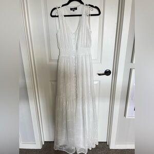 Lulu’s Time Well Spent White Embroidered Tie Shoulder Button Maxi Dress Size XS